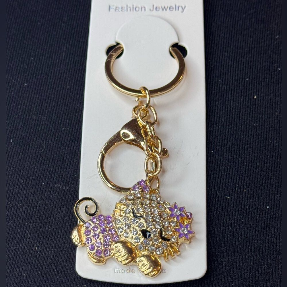 Mint BAG CHARM Sparkly Sleeping Kitty Cat  Keychain/Purse Charm Purple